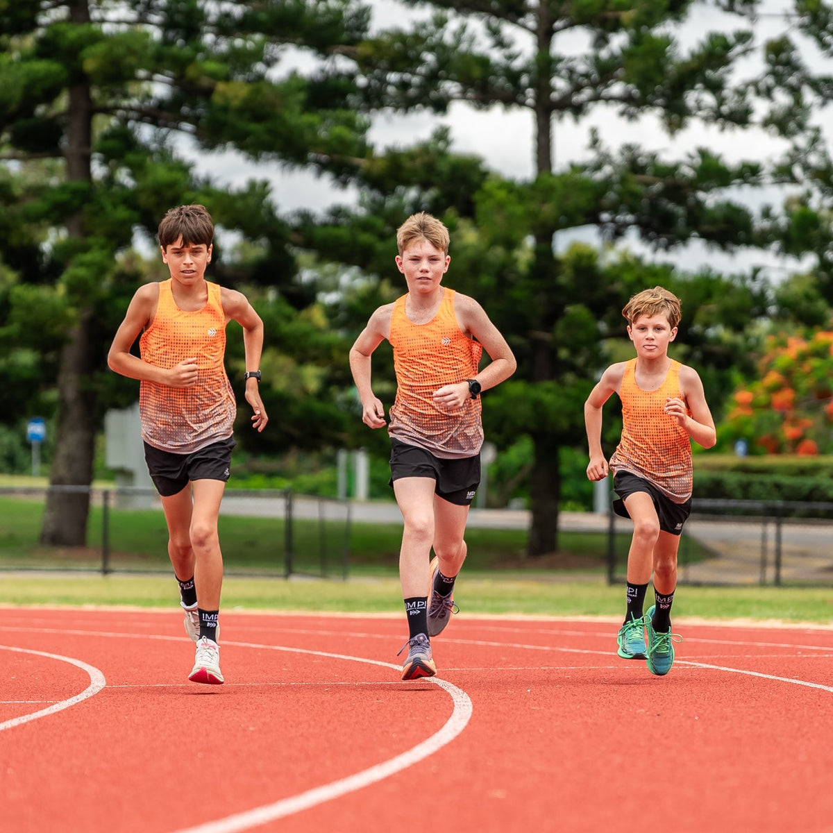 Fluoro Orange and Grey Spotted Singlet