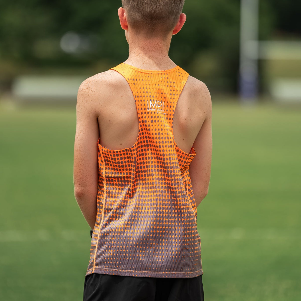 Fluoro Orange and Grey Spotted Singlet