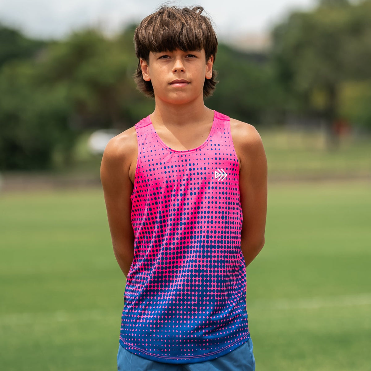 Pink and Navy Spotted Activewear Singlet