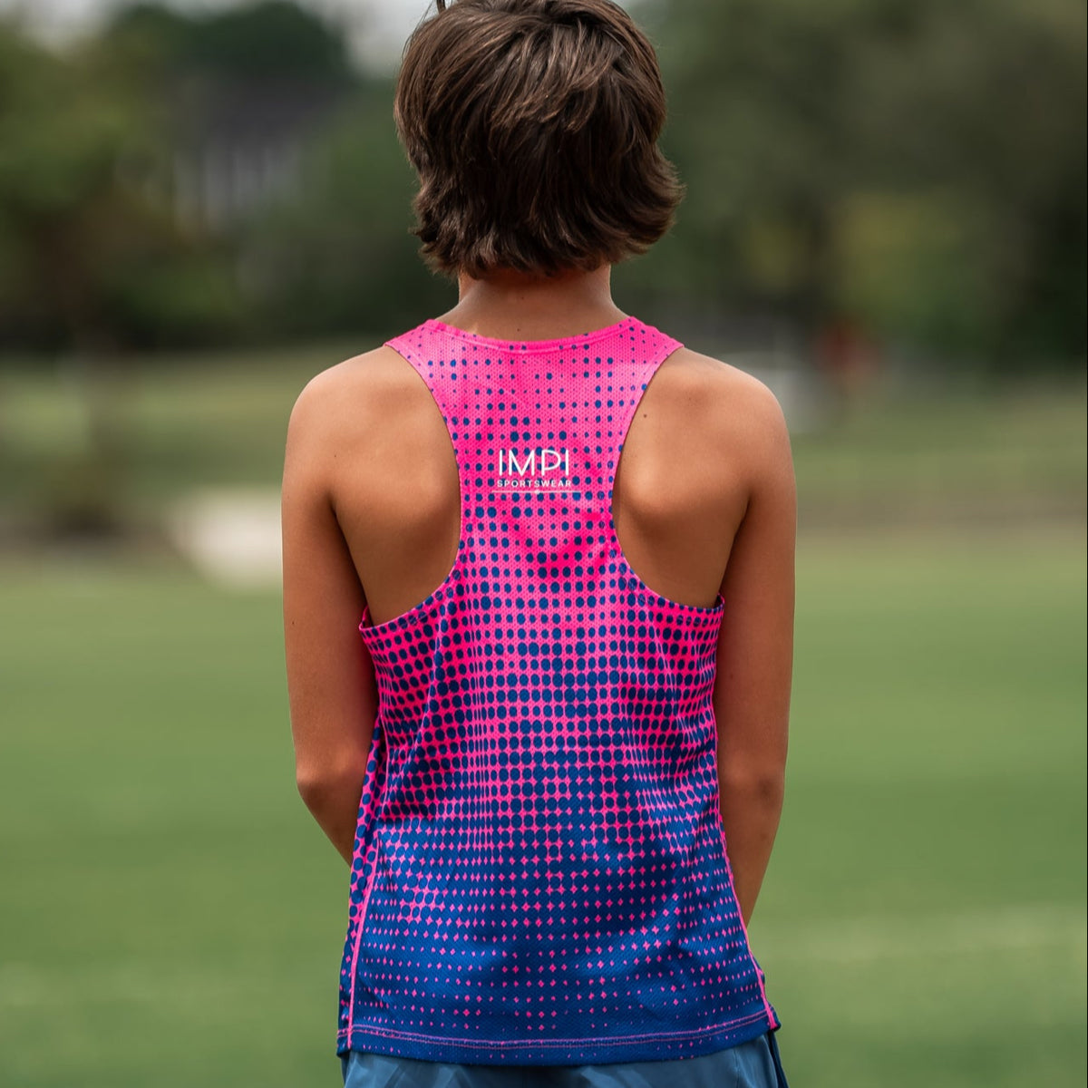 Pink and Navy Spotted Activewear Singlet