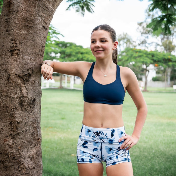 navy blue running crop for girls