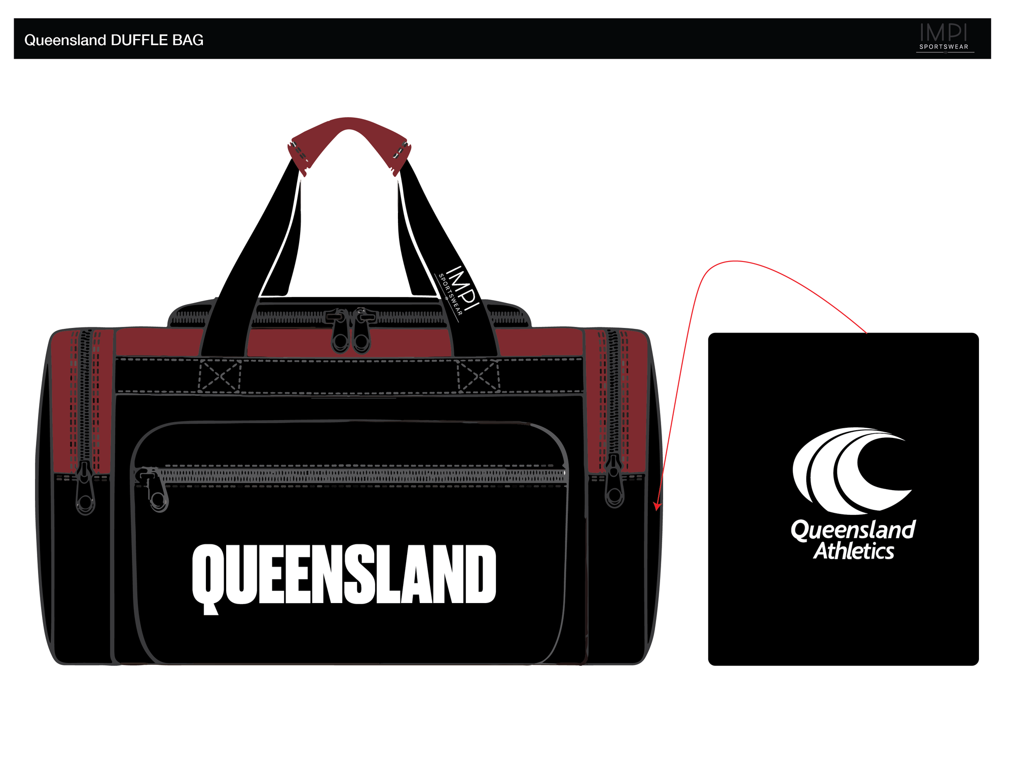 QLD Athletics - Black & Maroon Duffle Bag